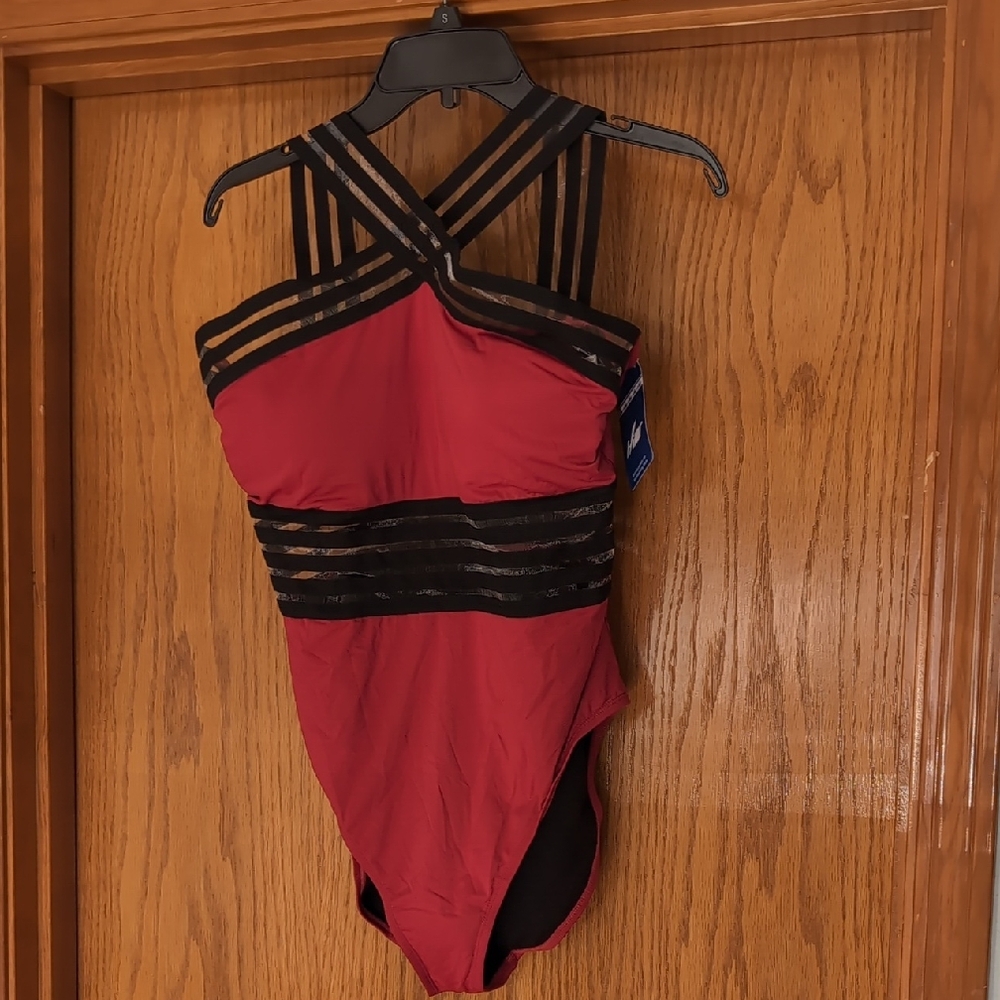 Elegant Red and Black Women's One-Piece Swimsuit